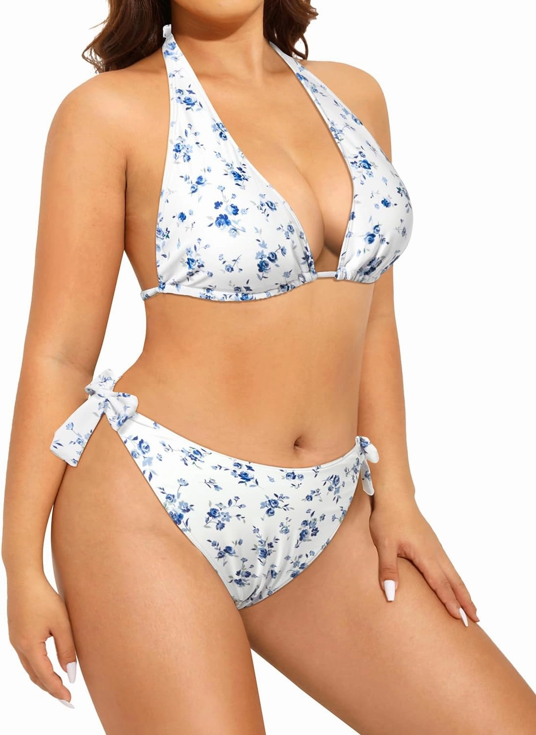 Tempt Me Women Plus Size Triangle Bikini Halter Two Piece Swimsuit Sexy Tie Side Bathing Suits