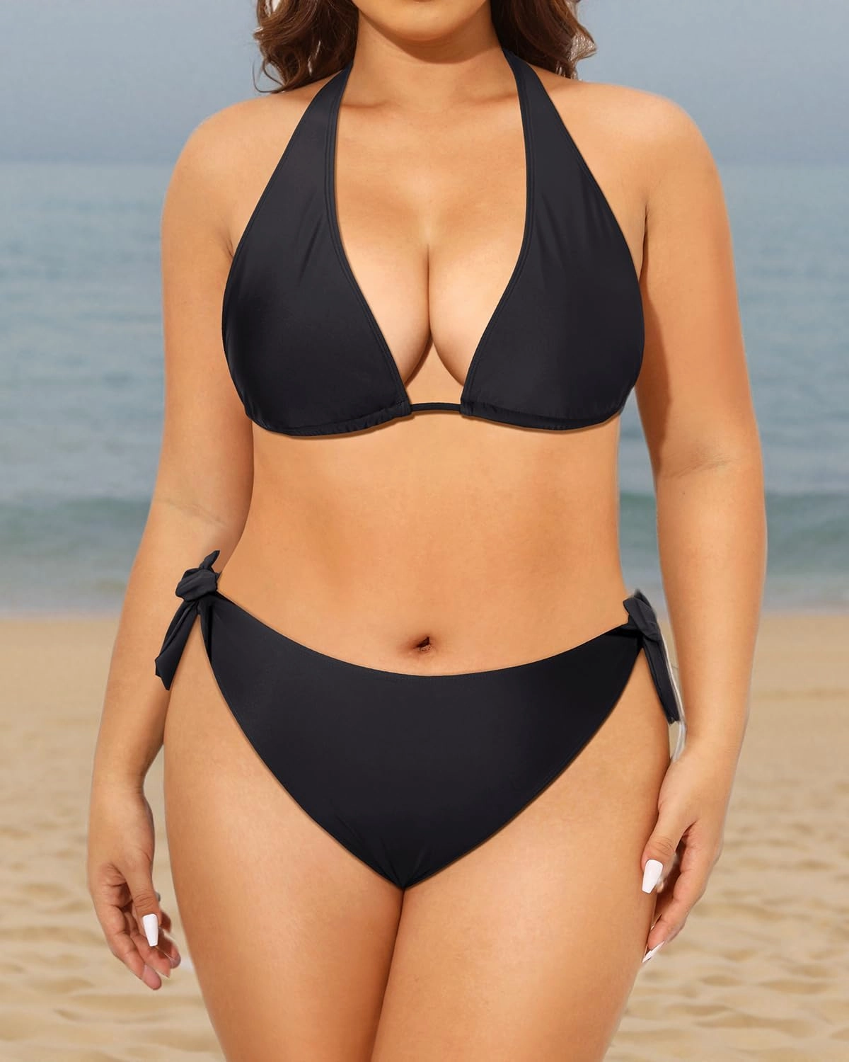 Tempt Me Women Plus Size Triangle Bikini Halter Two Piece Swimsuit Sexy Tie Side Bathing Suits
