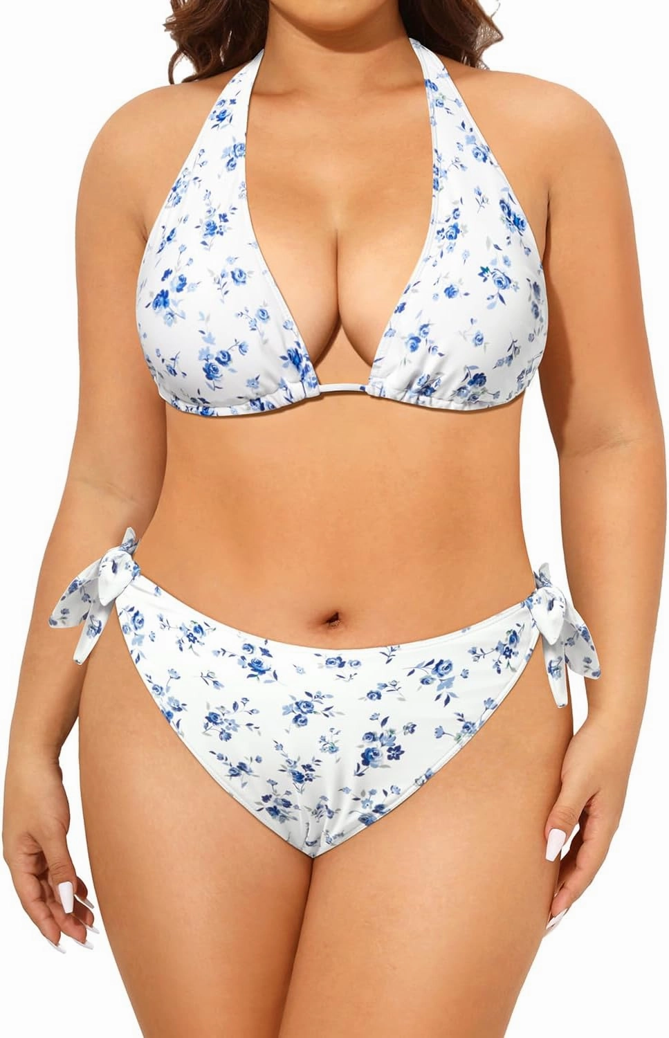 Tempt Me Women Plus Size Triangle Bikini Halter Two Piece Swimsuit Sexy Tie Side Bathing Suits