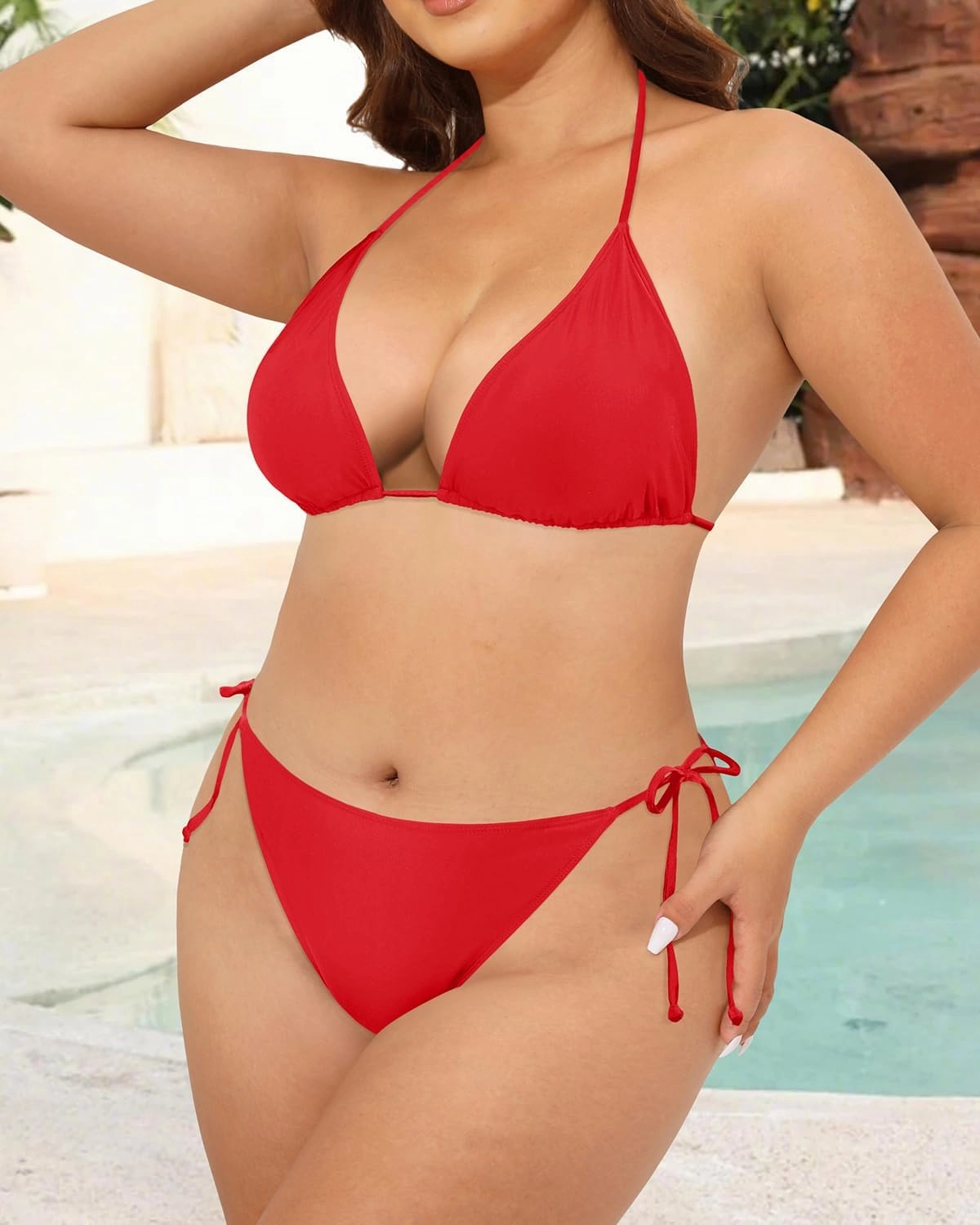 Tempt Me Women Plus Size Triangle Bikini String Two Piece Halter Tie Side Swimsuit