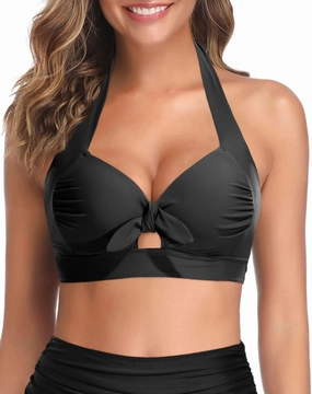 Tempt Me Women's Bikini Top - Push Up, Halter, Retro, Padded Swimsuit Top