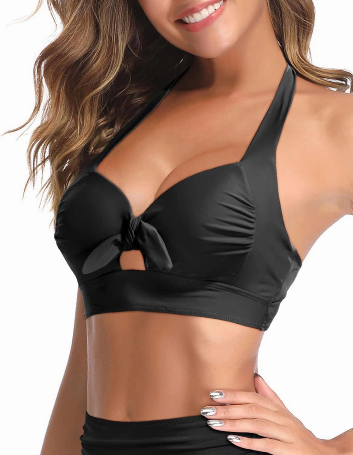 Tempt Me Women's Bikini Top - Push Up, Halter, Retro, Padded Swimsuit Top