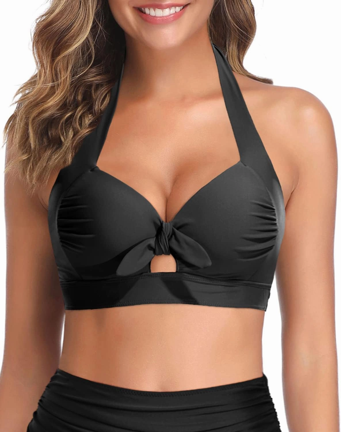 Tempt Me Women's Bikini Top - Push Up, Halter, Retro, Padded Swimsuit Top