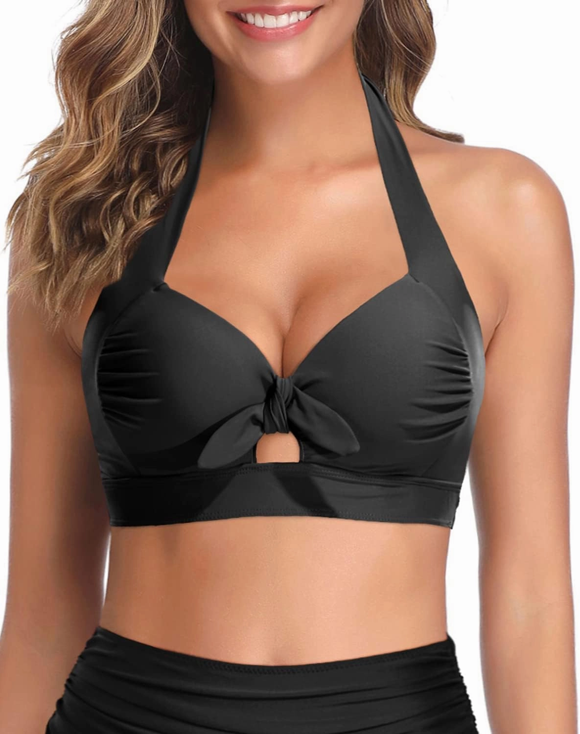 Tempt Me Women's Bikini Top - Push Up, Halter, Retro, Padded Swimsuit Top