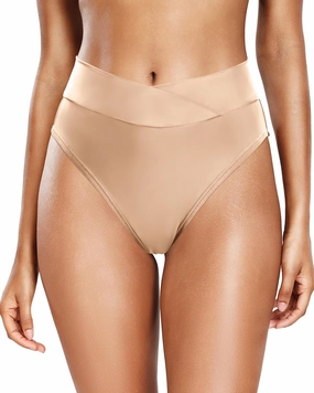 Tempt Me Women's High Waisted Bikini Bottom Crossover V Cut Bathing Suit Swim Bottom