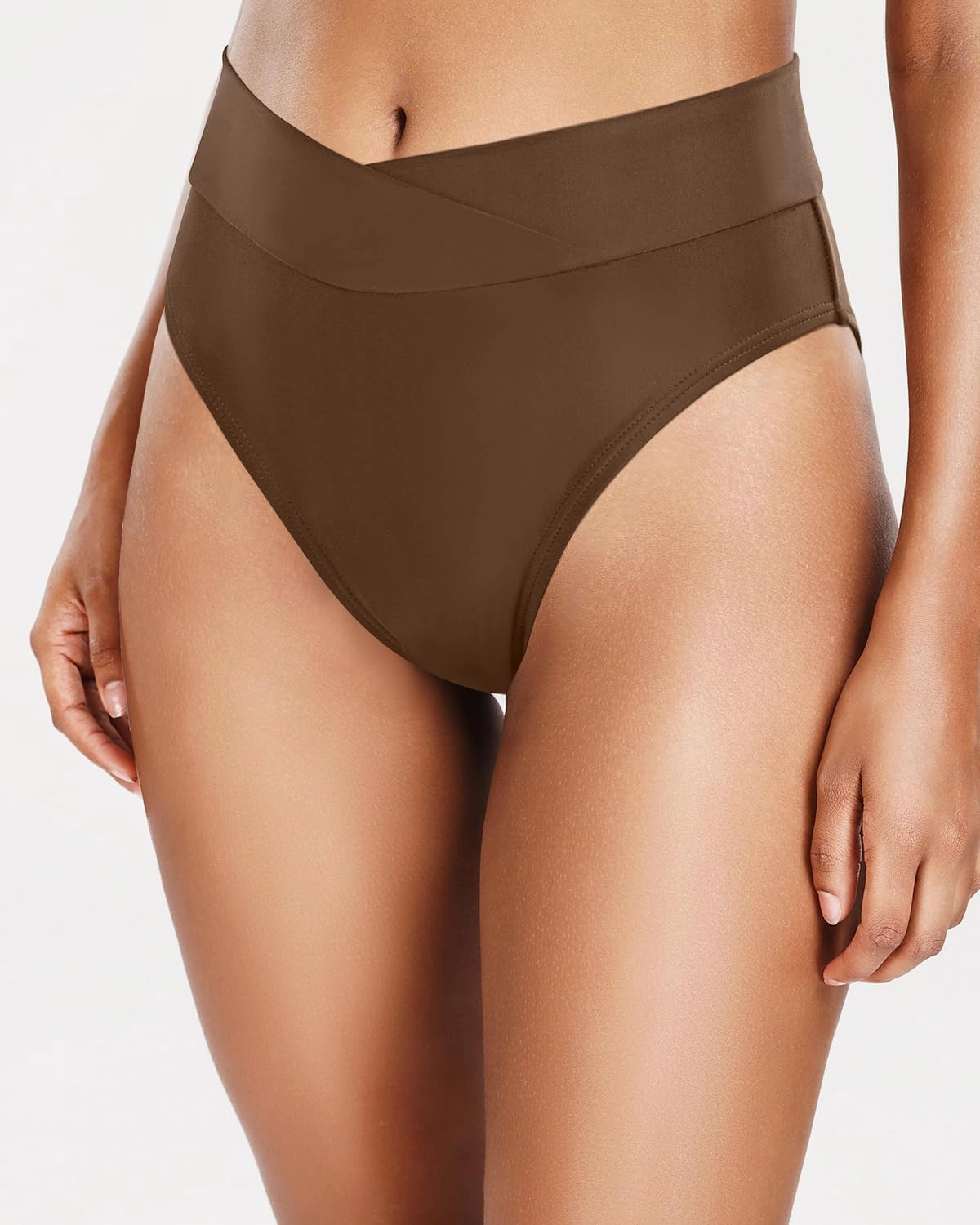 Tempt Me Women's High Waisted Bikini Bottom Crossover V Cut Bathing Suit Swim Bottom