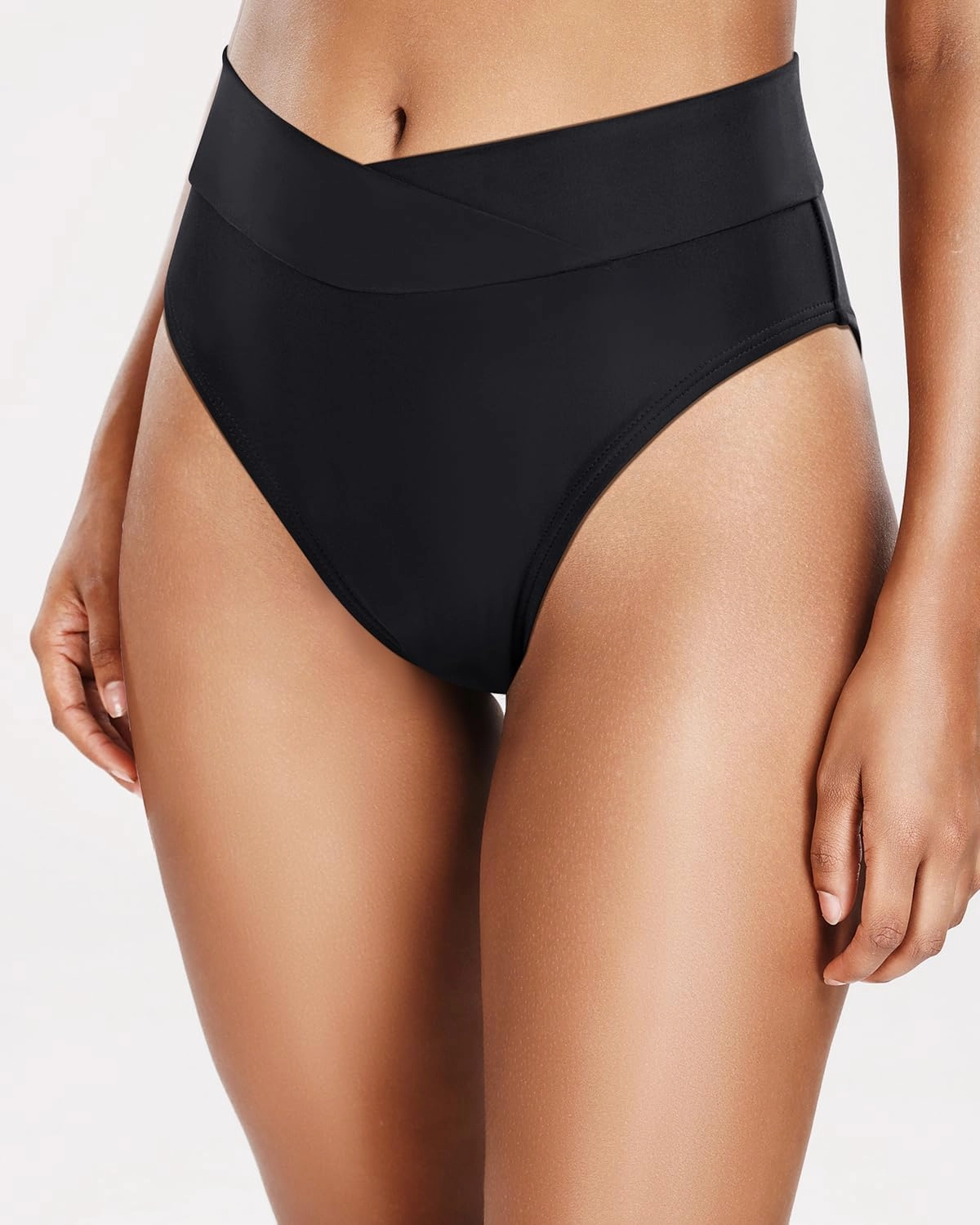 Tempt Me Women's High Waisted Bikini Bottom Crossover V Cut Bathing Suit Swim Bottom