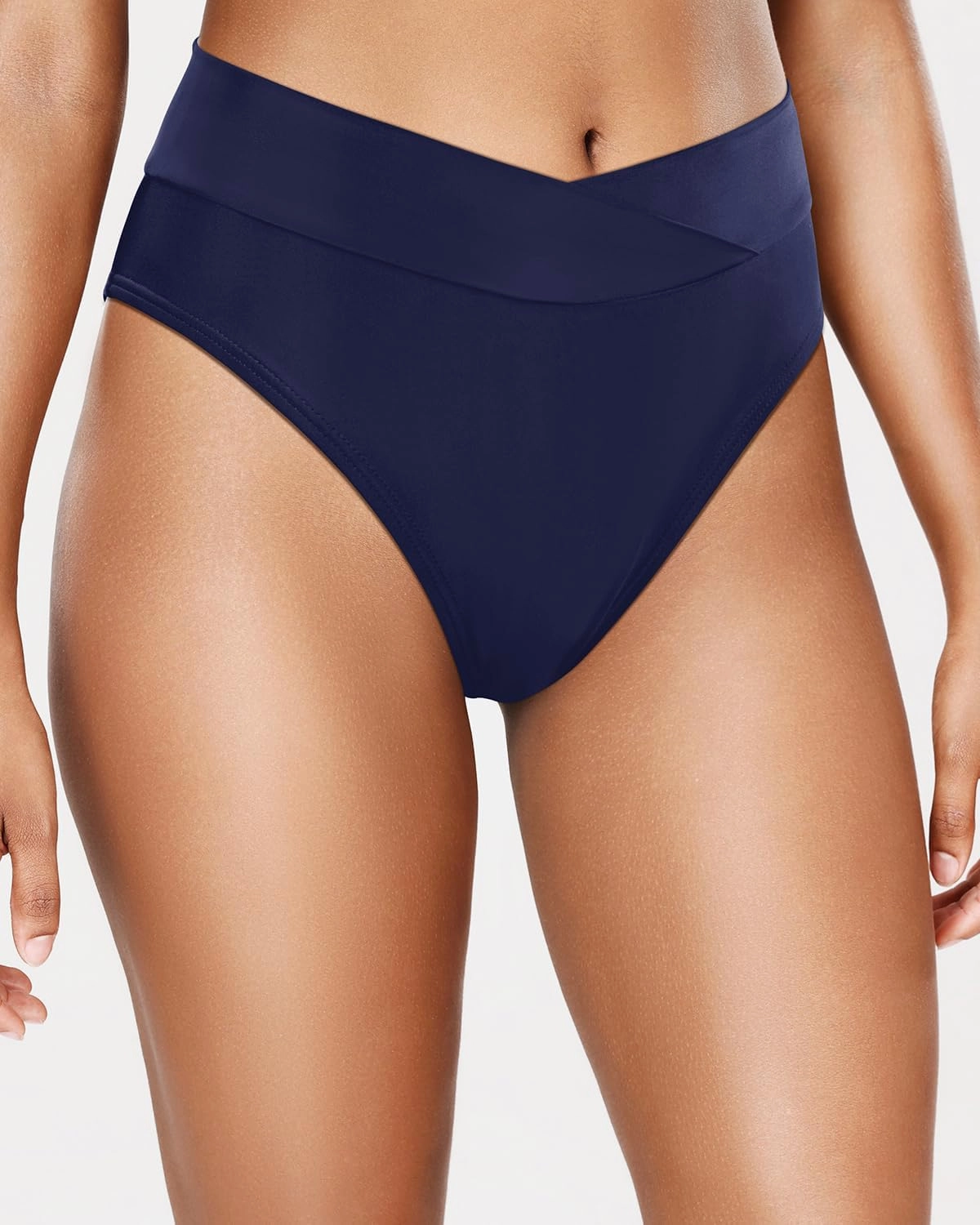 Tempt Me Women's High Waisted Bikini Bottom Crossover V Cut Bathing Suit Swim Bottom