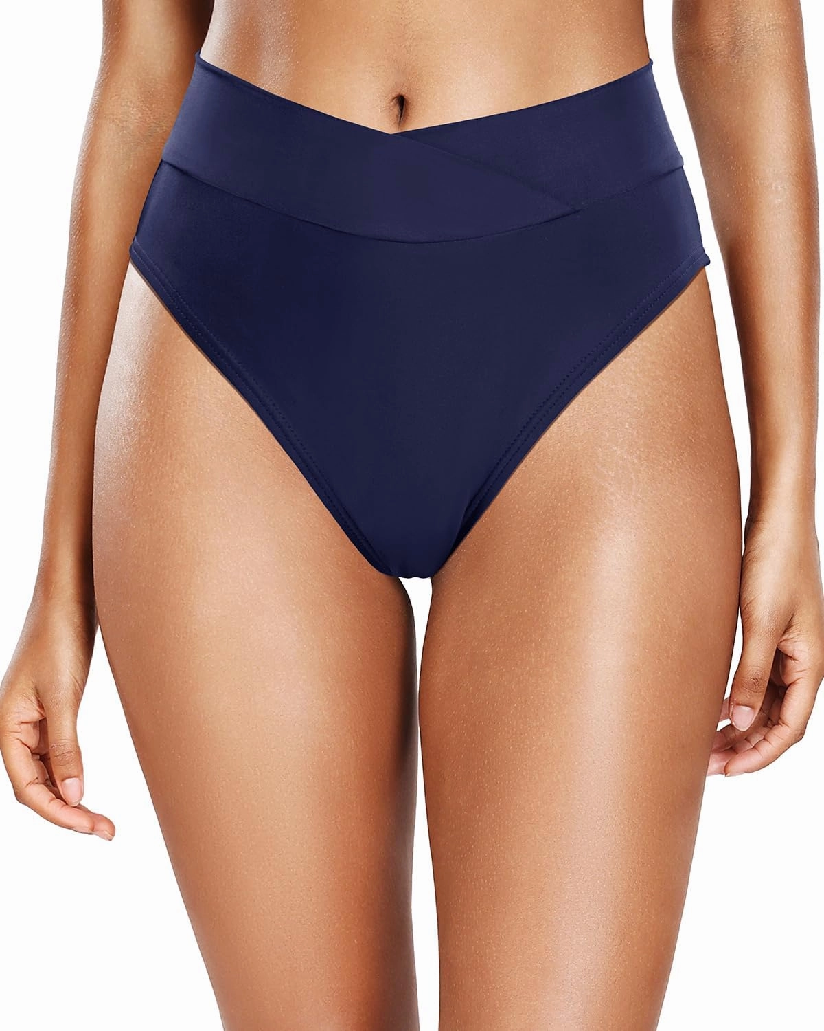 Tempt Me Women's High Waisted Bikini Bottom Crossover V Cut Bathing Suit Swim Bottom