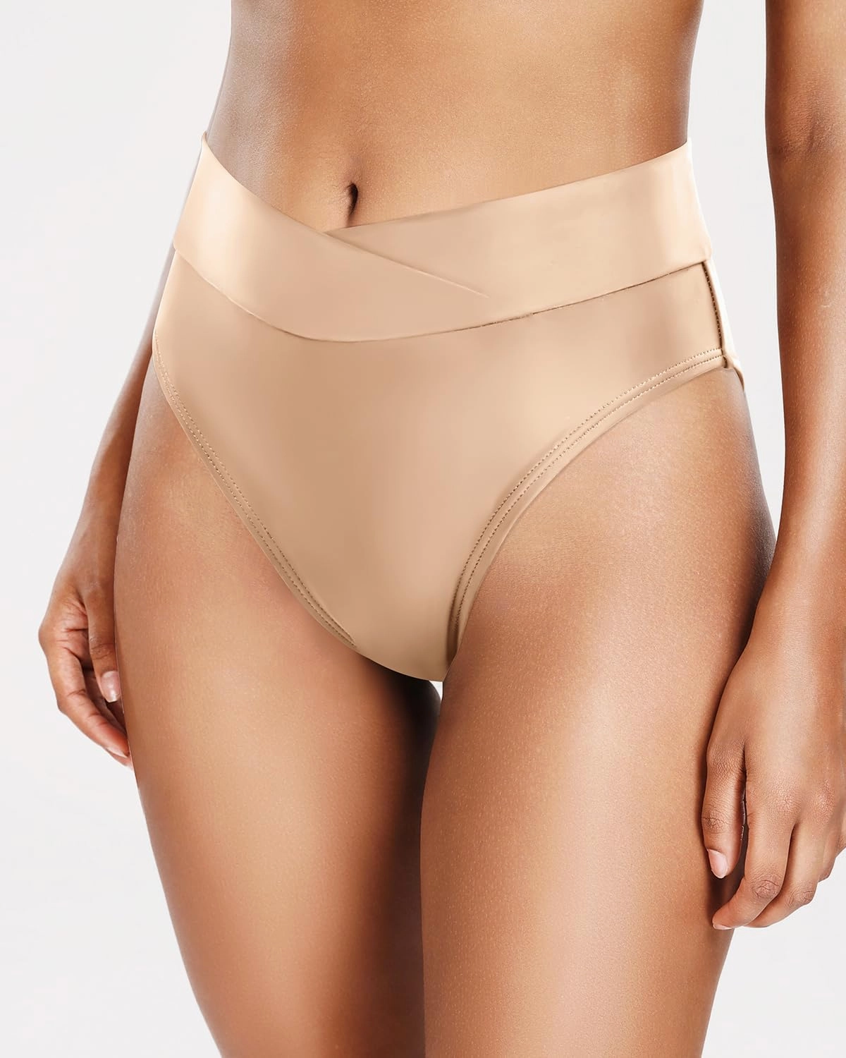 Tempt Me Women's High Waisted Bikini Bottom Crossover V Cut Bathing Suit Swim Bottom