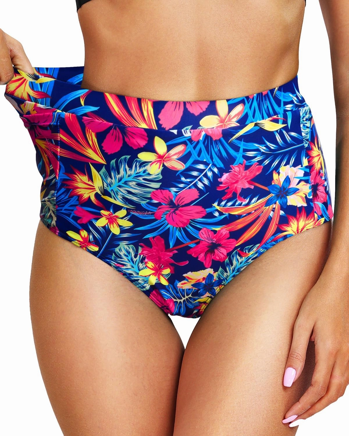 Tempt Me Women's High Waisted Bikini Bottom Full Coverage Tummy Control Swimsuit Bottom with Pockets