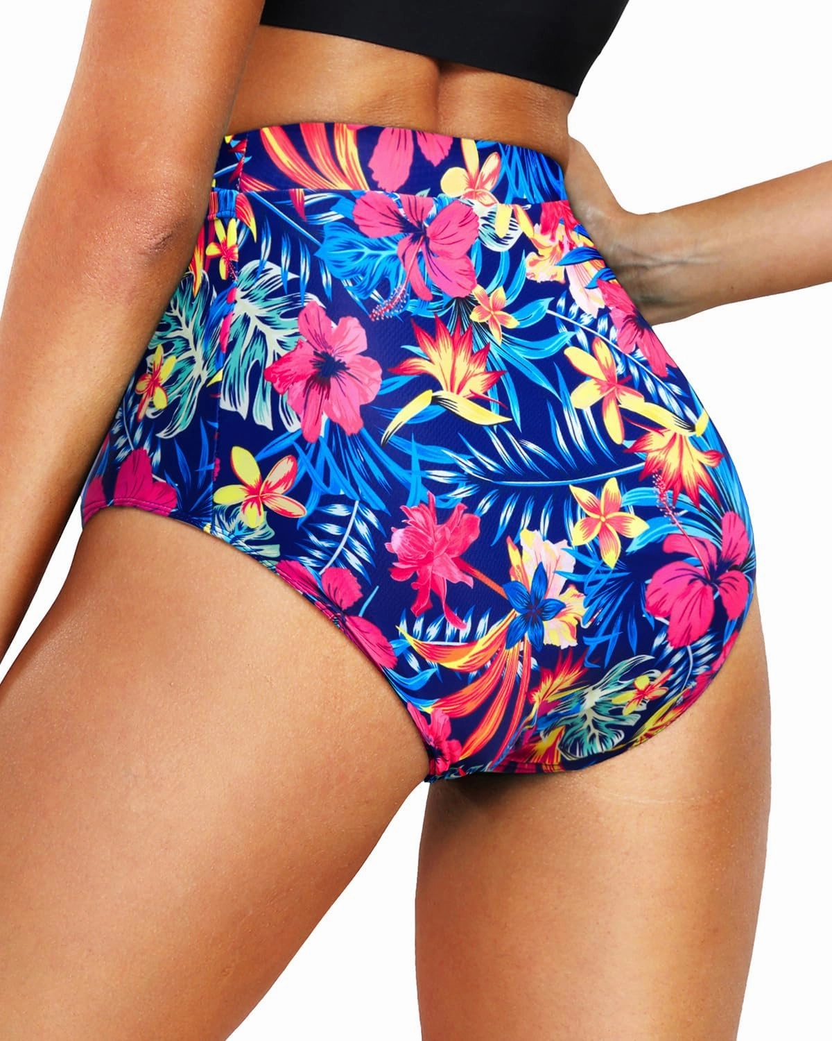 Tempt Me Women's High Waisted Bikini Bottom Full Coverage Tummy Control Swimsuit Bottom with Pockets