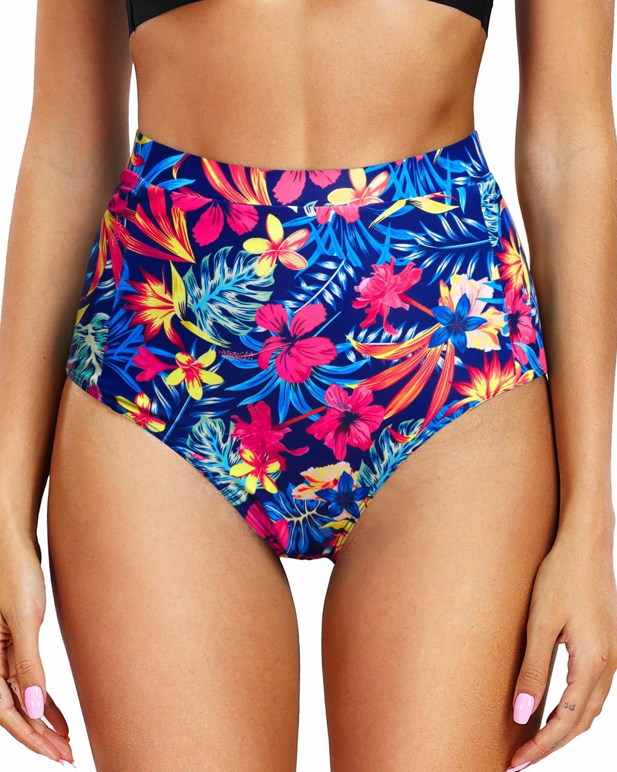 Tempt Me Women's High Waisted Bikini Bottom Full Coverage Tummy Control Swimsuit Bottom with Pockets