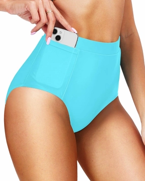 Tempt Me Women's High Waisted Bikini Bottom Full Coverage Tummy Control Swimsuit Bottom with Pockets