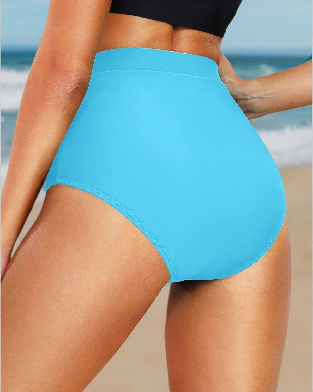 Tempt Me Women's High Waisted Bikini Bottom Full Coverage Tummy Control Swimsuit Bottom with Pockets