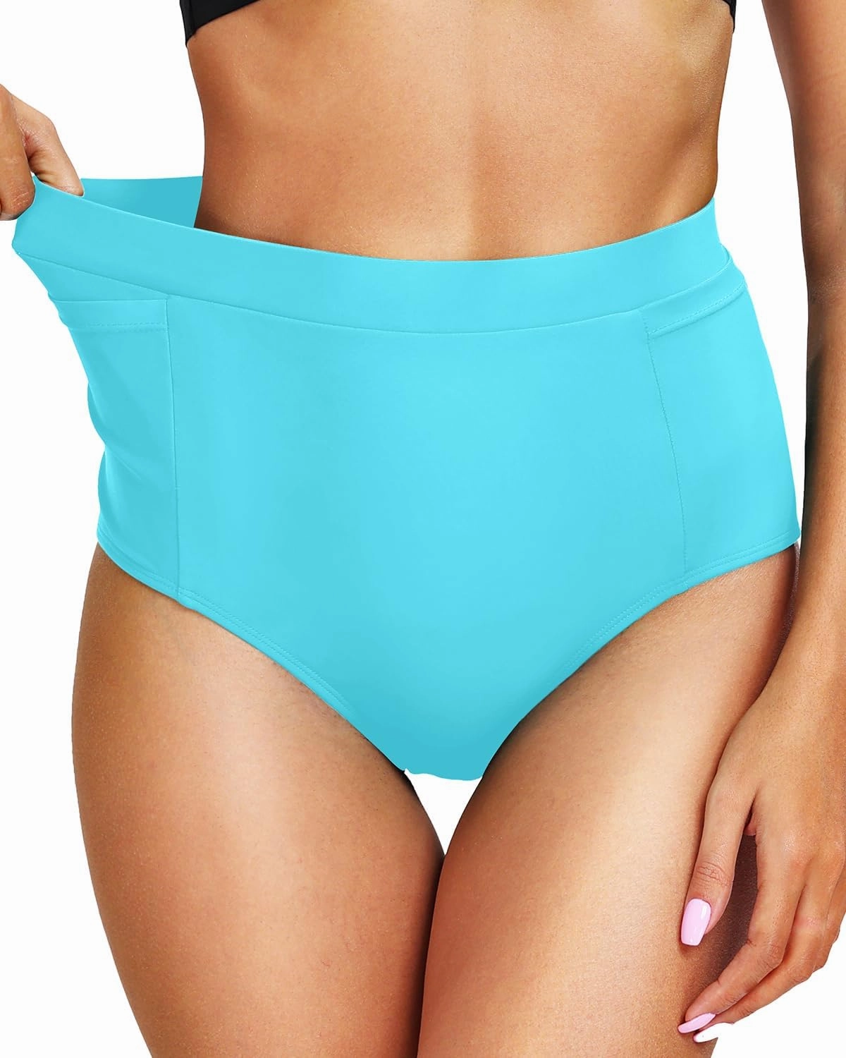 Tempt Me Women's High Waisted Bikini Bottom Full Coverage Tummy Control Swimsuit Bottom with Pockets