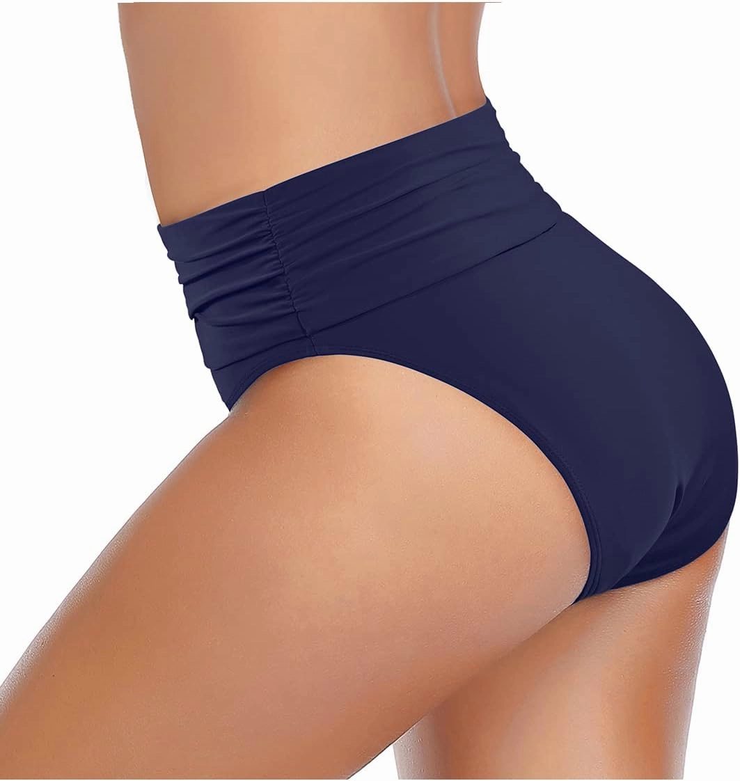 Tempt Me Women's High Waisted Bikini Bottom Tummy Control Ruched Bathing Suit Swim Bottom