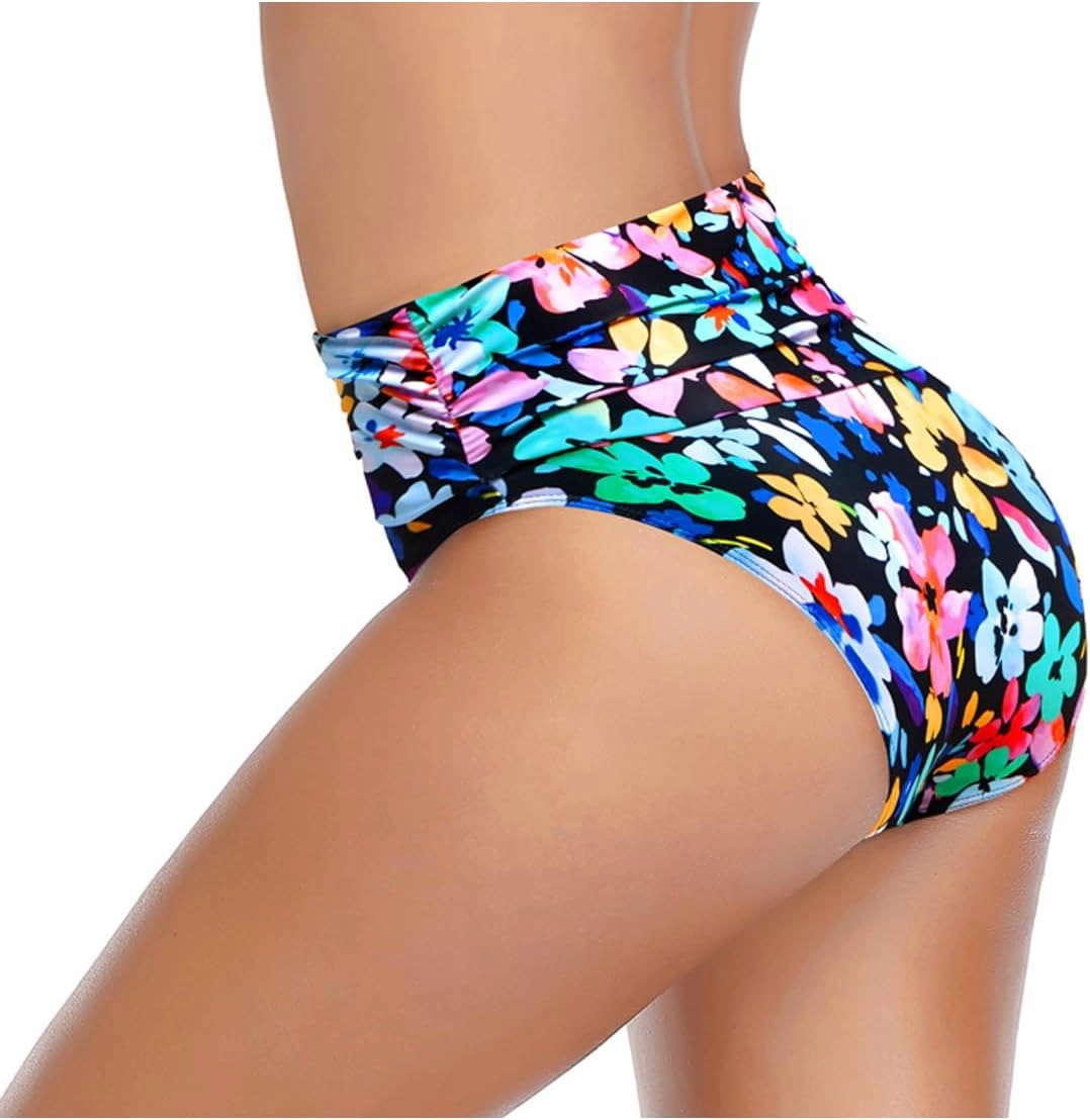 Tempt Me Women's High Waisted Bikini Bottom Tummy Control Ruched Bathing Suit Swim Bottom