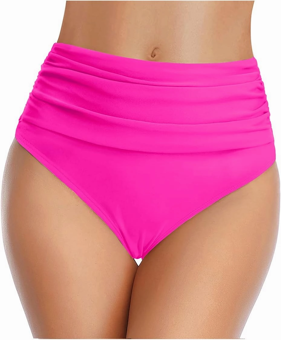 Tempt Me Women's High Waisted Bikini Bottom Tummy Control Ruched Bathing Suit Swim Bottom
