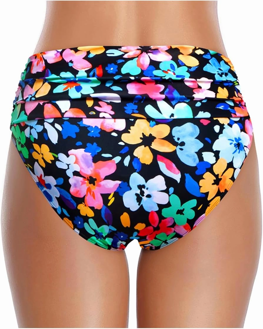 Tempt Me Women's High Waisted Bikini Bottom Tummy Control Ruched Bathing Suit Swim Bottom