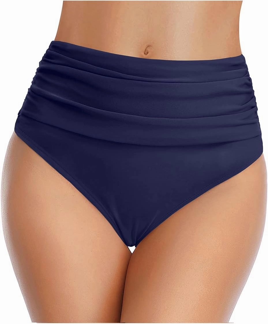 Tempt Me Women's High Waisted Bikini Bottom Tummy Control Ruched Bathing Suit Swim Bottom