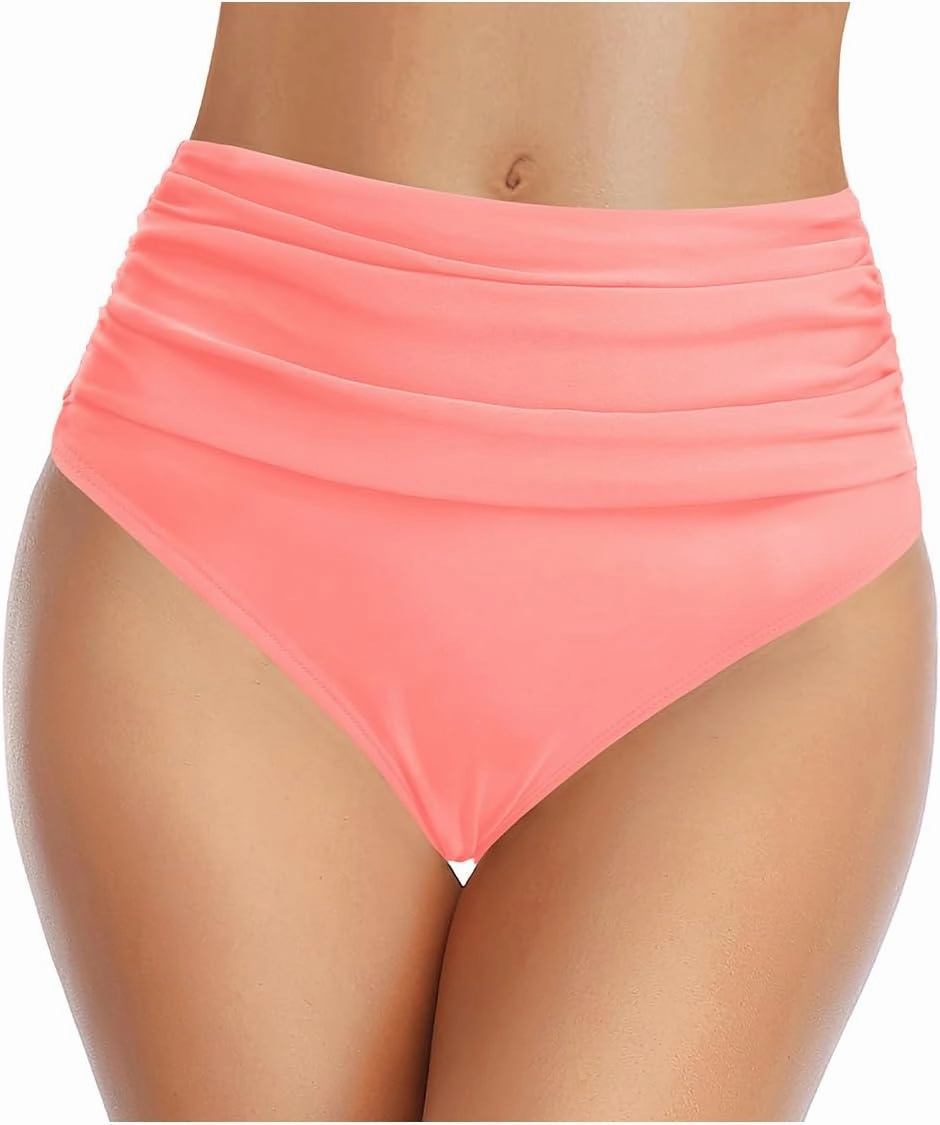 Tempt Me Women's High Waisted Bikini Bottom Tummy Control Ruched Bathing Suit Swim Bottom