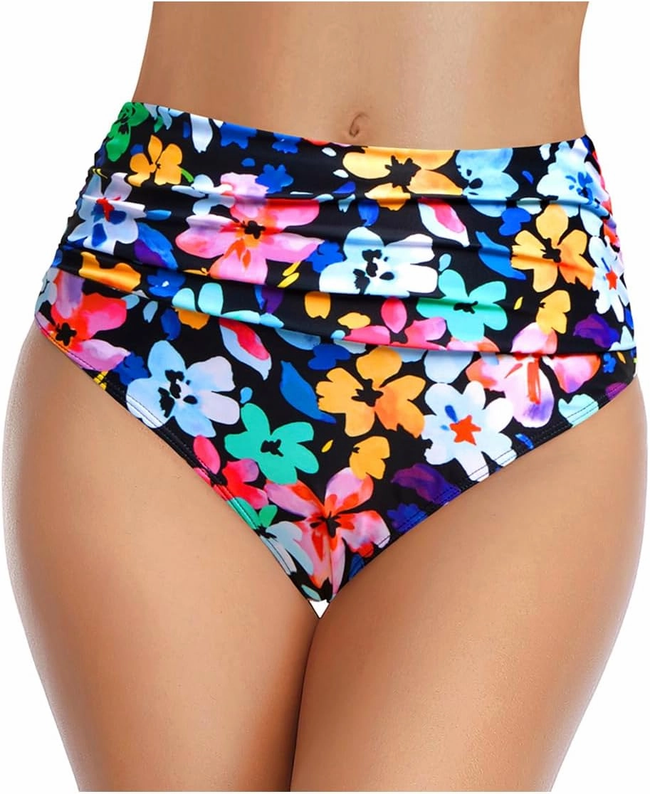 Tempt Me Women's High Waisted Bikini Bottom Tummy Control Ruched Bathing Suit Swim Bottom