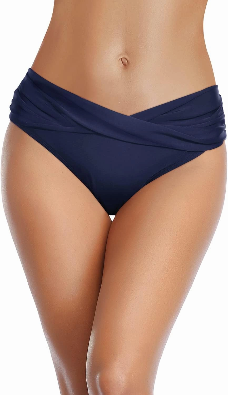 Tempt Me Women Twist Bikini Bottom Moderate High Cut Bathing Suit Bottoms Ruched Swimsuit Bottom