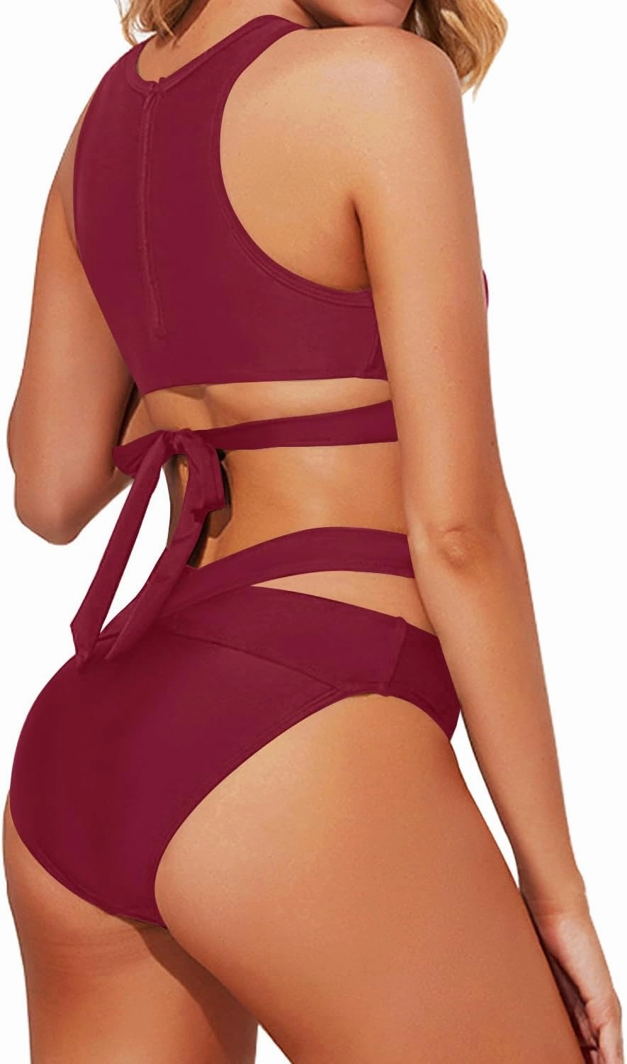 Tempt Me Women Two Piece High Neck Bikini Set Cutout Swimsuit Criss Cross Bandage Bathing Suit with Bottom