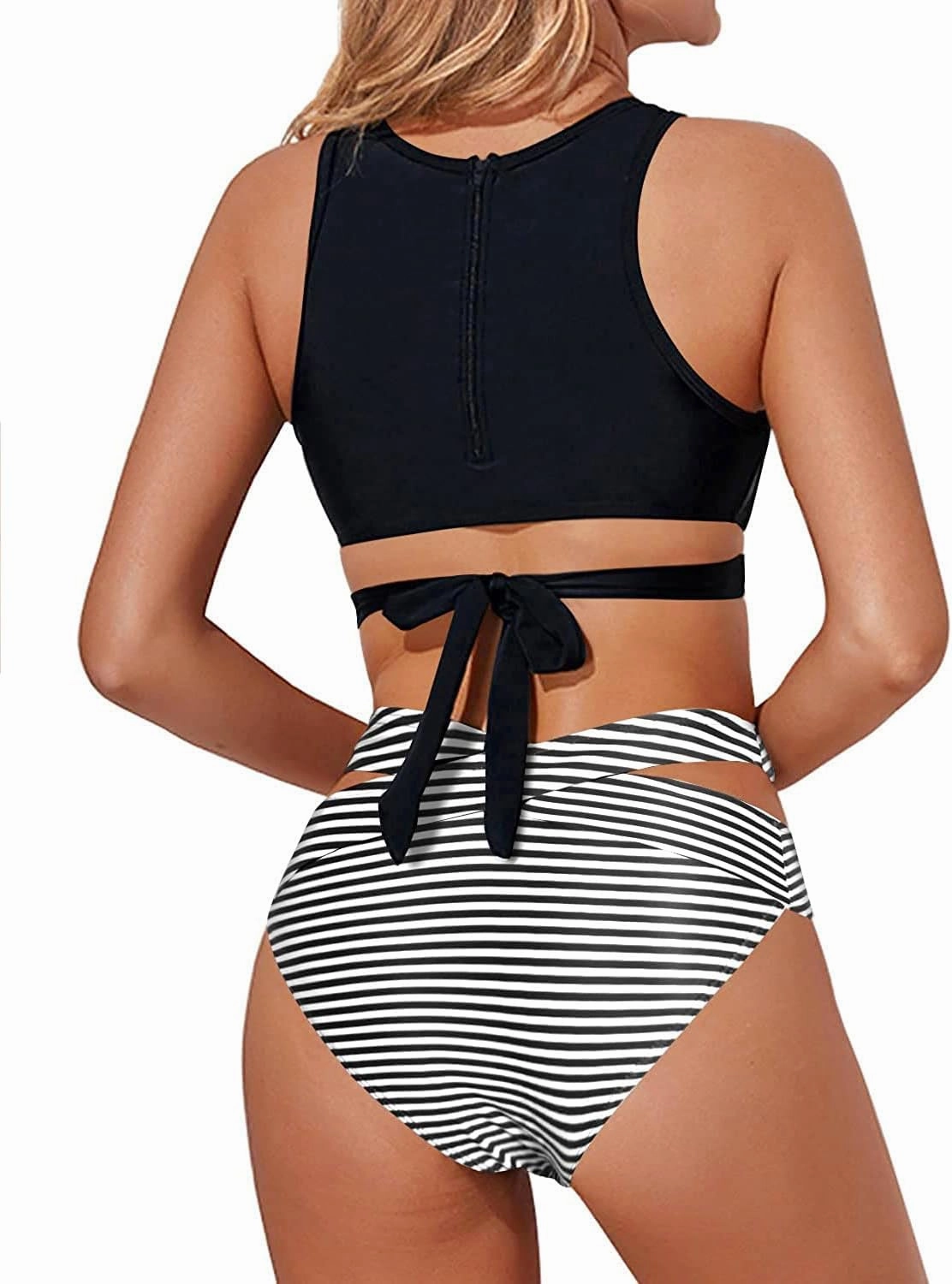 Tempt Me Women Two Piece High Neck Bikini Set Cutout Swimsuit Criss Cross Bandage Bathing Suit with Bottom