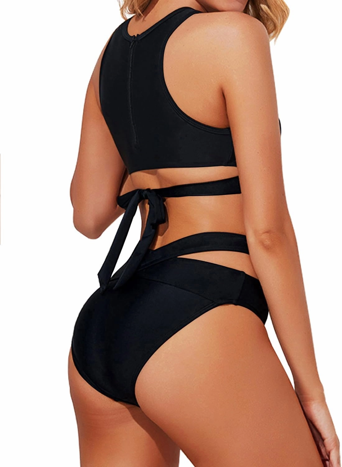 Tempt Me Women Two Piece High Neck Bikini Set Cutout Swimsuit Criss Cross Bandage Bathing Suit with Bottom