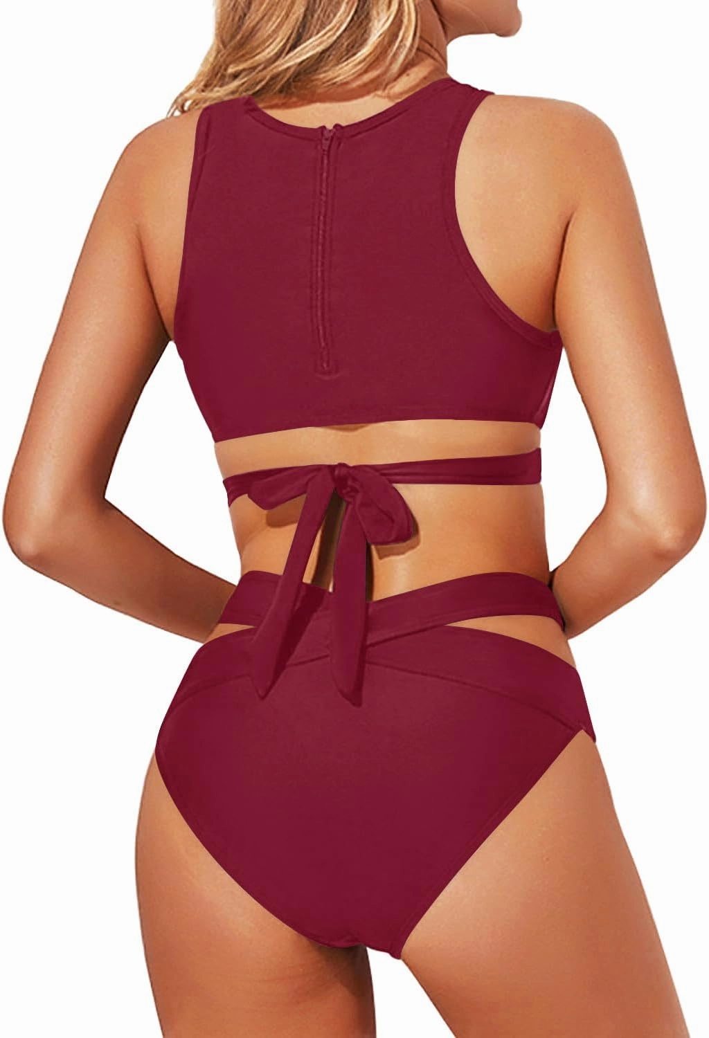 Tempt Me Women Two Piece High Neck Bikini Set Cutout Swimsuit Criss Cross Bandage Bathing Suit with Bottom