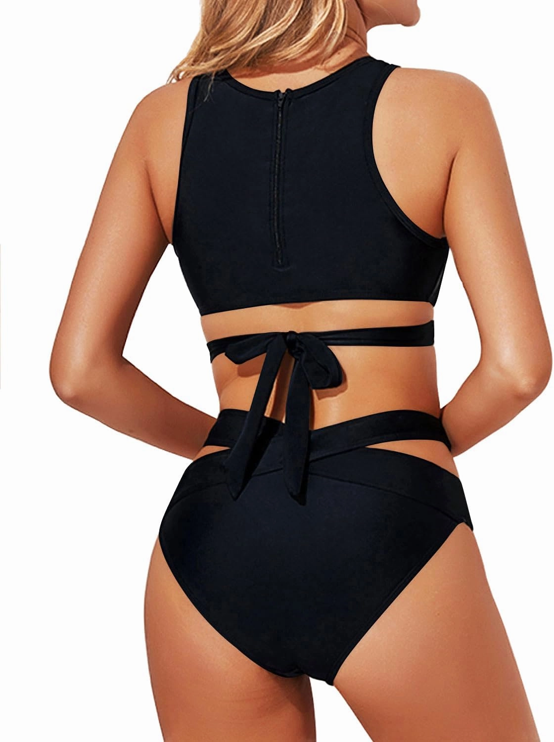 Tempt Me Women Two Piece High Neck Bikini Set Cutout Swimsuit Criss Cross Bandage Bathing Suit with Bottom