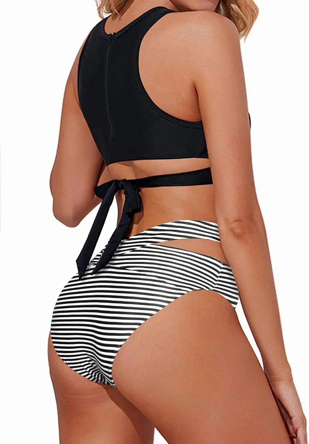 Tempt Me Women Two Piece High Neck Bikini Set Cutout Swimsuit Criss Cross Bandage Bathing Suit with Bottom