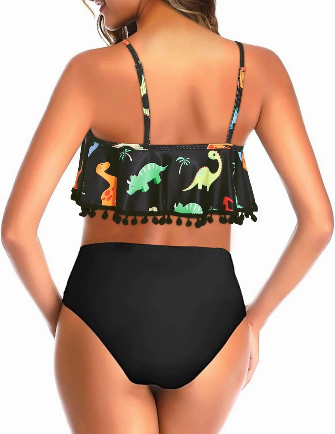 Tempt Me Women Two Piece High Waisted Bikini Set Ruffle Swimsuit Flounce Pom Pom Trim Bathing Suit