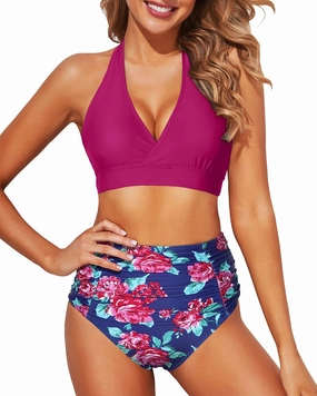 Tempt Me Women Two Piece High Waisted Bikini Set Swimsuits Push Up Halter Tummy Control Bottoms Bathing Suits