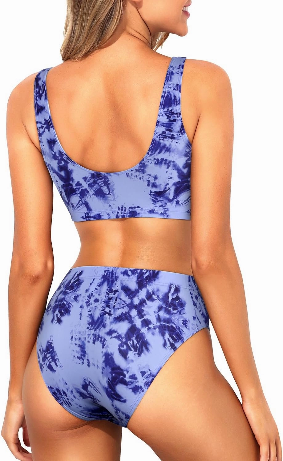 Tempt Me Women Two Piece Scoop Neck Bikini Crop Top Swimsuit Sporty High Waisted Bathing Suit