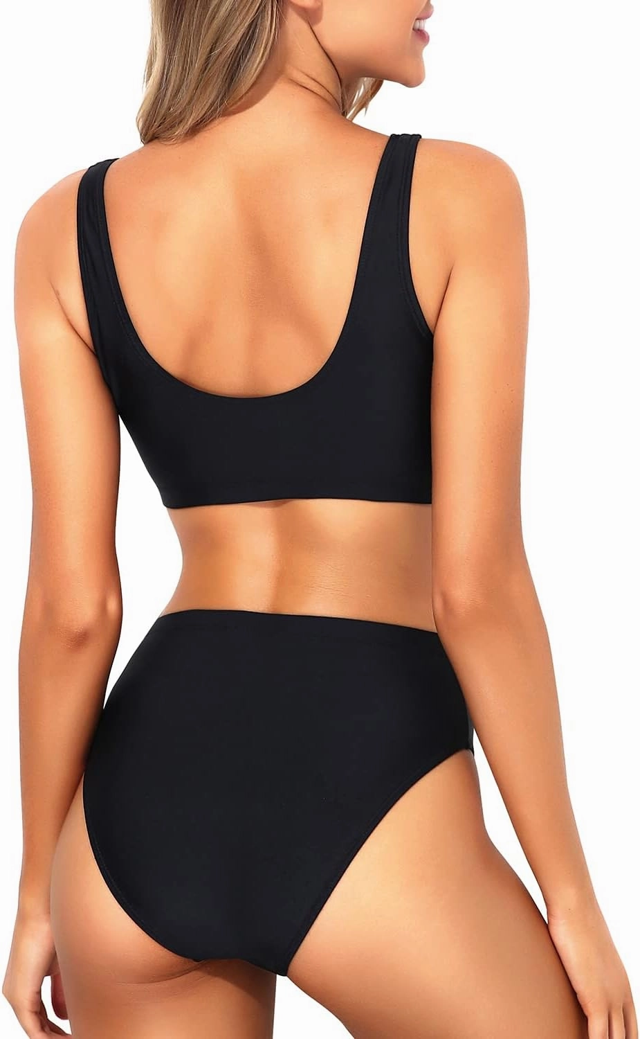Tempt Me Women Two Piece Scoop Neck Bikini Crop Top Swimsuit Sporty High Waisted Bathing Suit