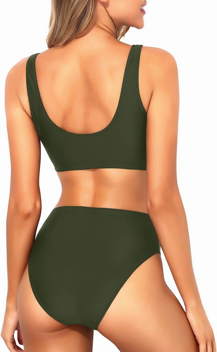 Tempt Me Women Two Piece Scoop Neck Bikini Crop Top Swimsuit Sporty High Waisted Bathing Suit