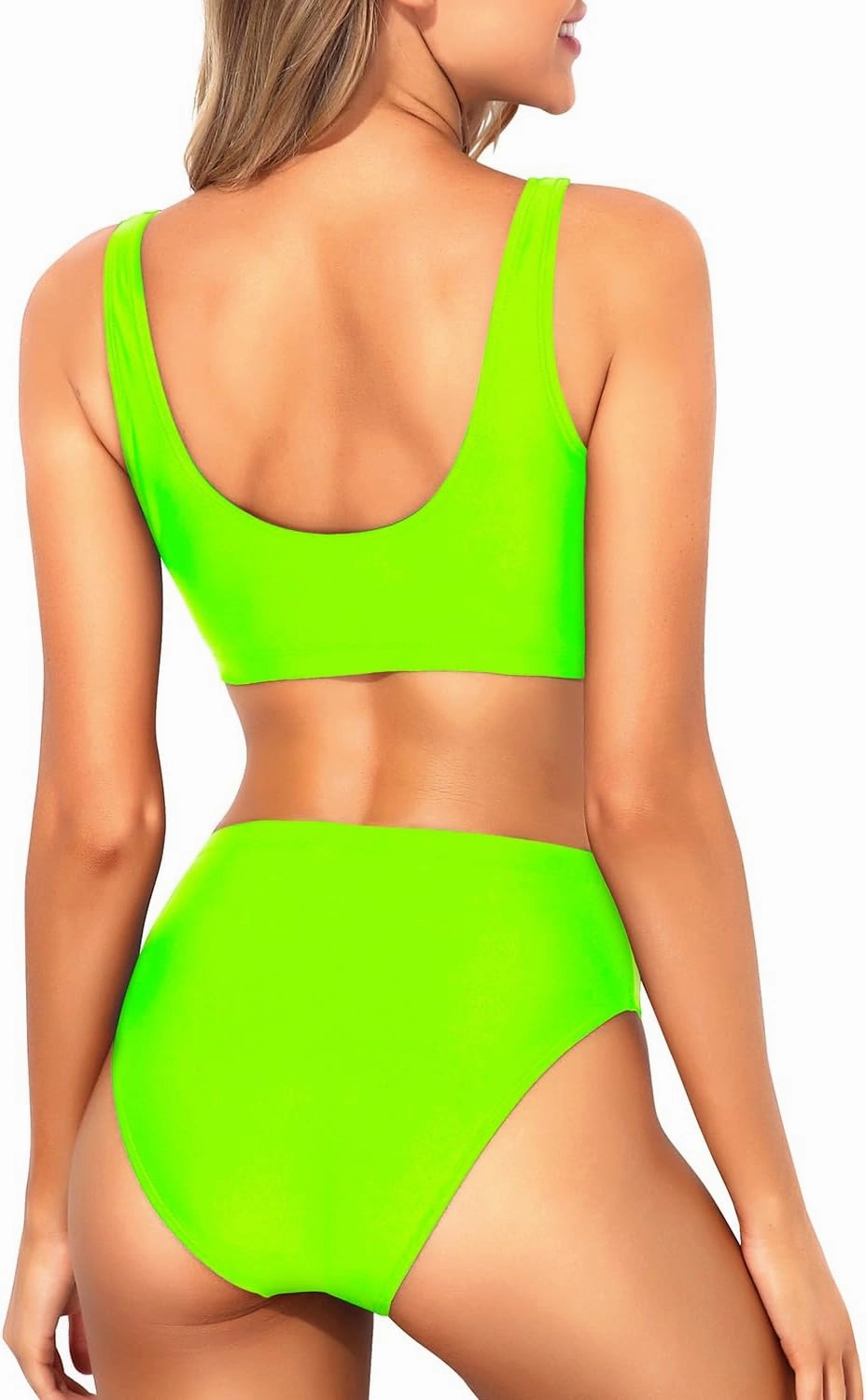 Tempt Me Women Two Piece Scoop Neck Bikini Crop Top Swimsuit Sporty High Waisted Bathing Suit