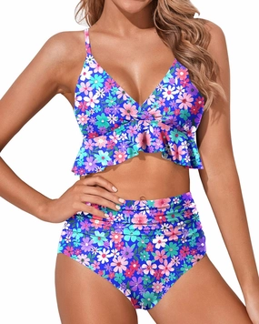 Tempt Me Women Two Piece Swimsuits High Waisted Bikini Set Ruffle Flounce Tummy Control Bottoms Bathing Suit