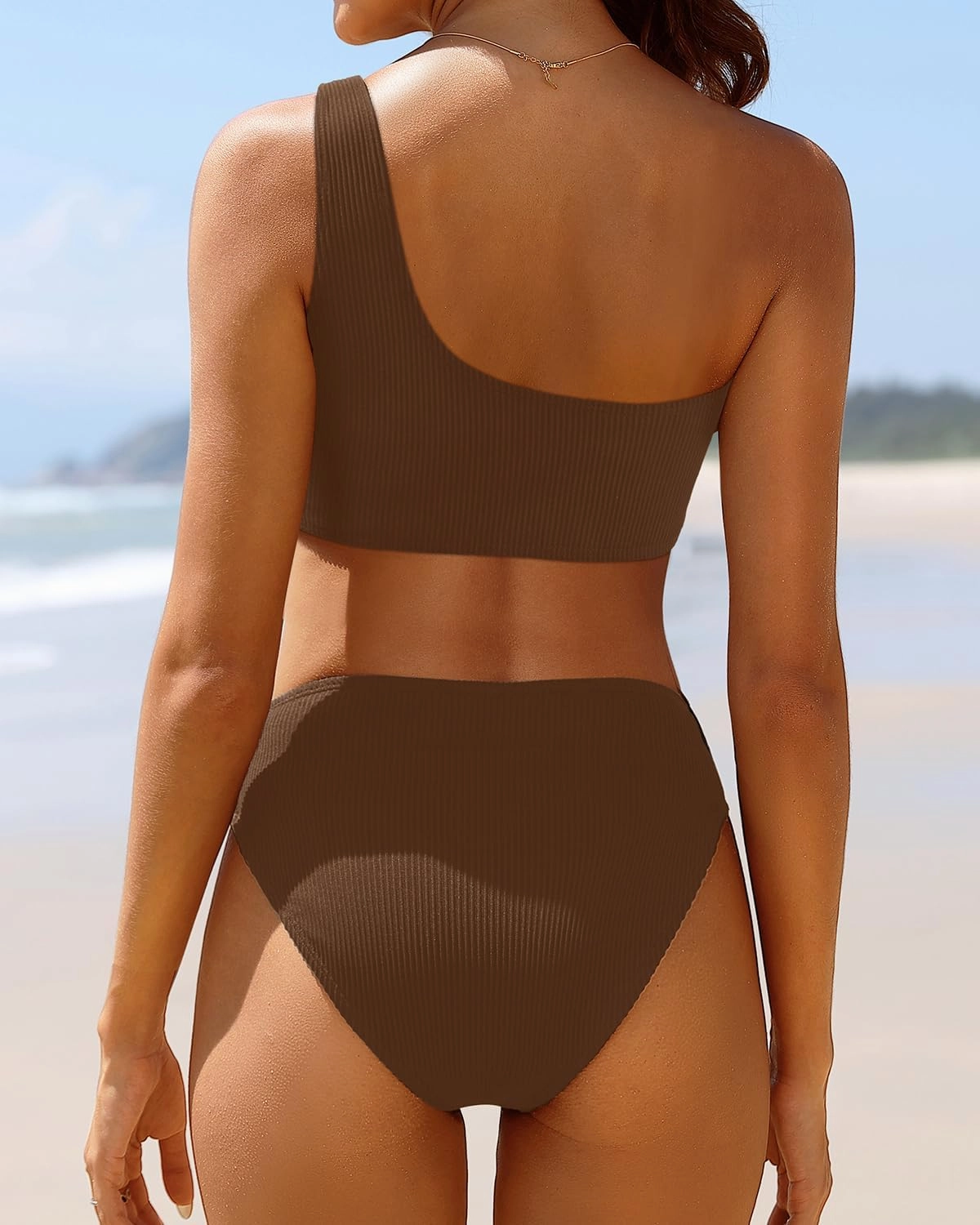 Tempt Me Women Two Piece Swimsuits Ribbed One Shoulder Bikini Sets Mid Waist Bathing Suit