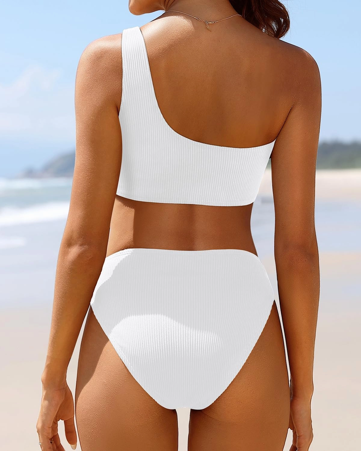 Tempt Me Women Two Piece Swimsuits Ribbed One Shoulder Bikini Sets Mid Waist Bathing Suit