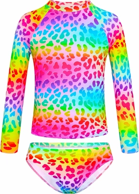 TENVDA Girls Swimsuit Long Sleeve Rash Guard Sets UPF 50  Two Piece Bathing Suits Size 3-12 Years
