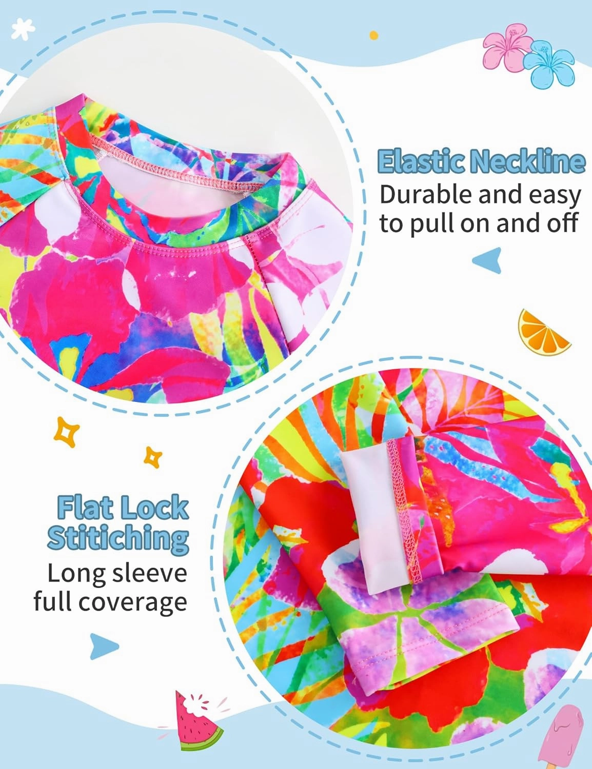 TENVDA Girls Swimsuit Long Sleeve Rash Guard Sets UPF 50  Two Piece Bathing Suits Size 3-12 Years