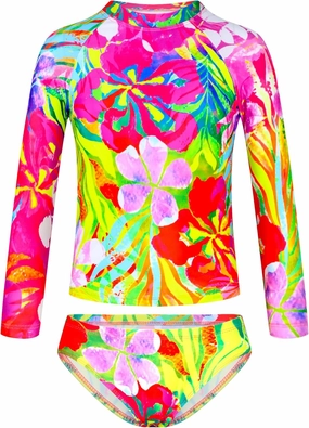 TENVDA Girls Swimsuit Long Sleeve Rash Guard Sets UPF 50  Two Piece Bathing Suits Size 3-12 Years