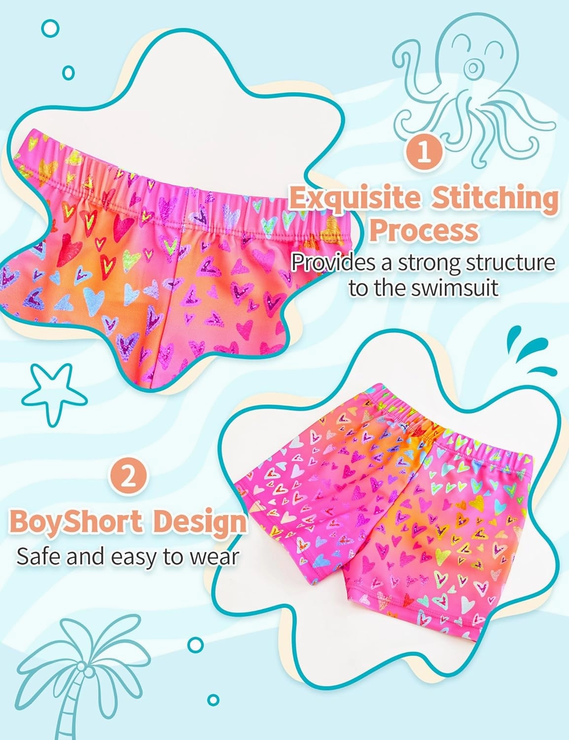 TENVDA Girls Swimsuit Two Piece Boyshort Tankini Bathing Suits Summer Beach Kids Swimwear Size 4-14 Years