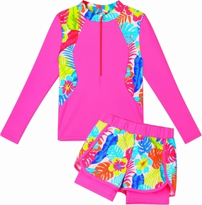 TFJH E 2PCS Girls Long Sleeve Swimsuit UV 50  Rashguard Tankini Set Kids Swimwear Zipper 3-12Y
