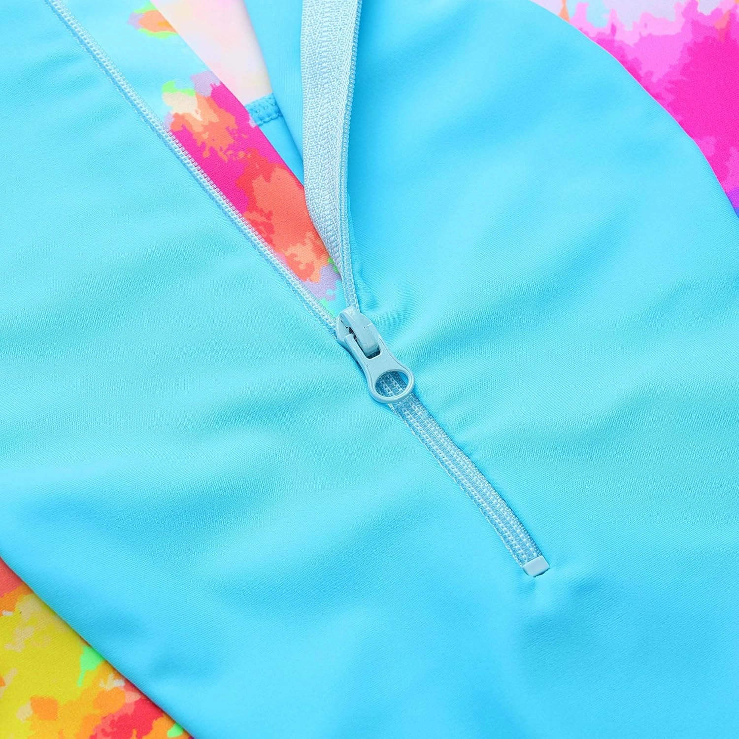 TFJH E 2PCS Girls Long Sleeve Swimsuit UV 50  Rashguard Tankini Set Kids Swimwear Zipper 3-12Y