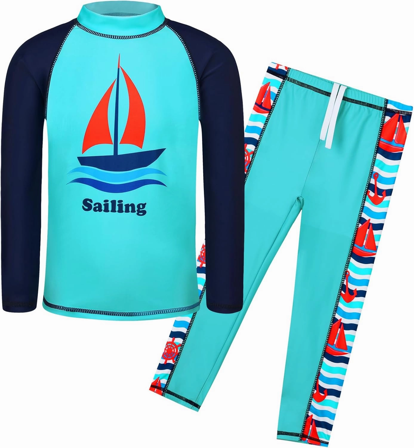 TFJH E 2PCS Kids Boys Long Sleeve Swimsuit UPF 50  UV Sun Protective Swimwear